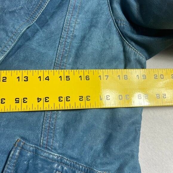 Wilsons Jacket Womens L Turqouise Leather Boho Western Long sleeve Single Vent - Picture 5 of 8